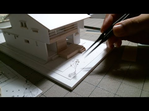 s=1/75住宅模型製作中: 樹木はかすみ草(ドライフラワー)【家づくりのための住宅模型】建築模型の作り方
